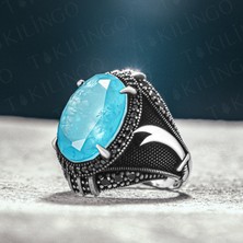 Takılingo 925 Ayar Gümüş Paraiba Taşlı Kılıc Motifli Erkek Yüzük