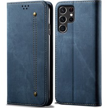Eabhulie Samsung Galaxy S22 Ultra 5g Için Kot Deri Flip Cüzdan Standlı Telefon Kılıfı - Mavi (Yurt Dışından)