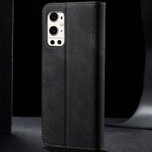 Eabhulie Oneplus 9 Pro Için Kot Deri Flip Cüzdan Standlı Telefon Kılıfı - Siyah (Yurt Dışından)