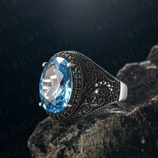 Takılingo 925 Ayar Gümüş Siyah Rodajlı Akua Taşlı Erkek Yüzük