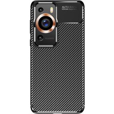 Fibaks Huawei P60 Pro Kılıf Rugged Armor Darbe Emici Uzun Ömürlü Dayanıklı Parmak İzi Yapmaz Karbon Tasarım Negro Silikon Kapak