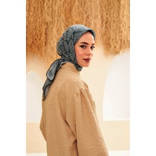 Moda Mevsimi Ipekhan Çizgi Desen Soft Pamuk Viskon Eşarp Füme-Beyaz