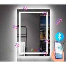 Buğusan 70X120 cm Bluetoothlu Buğu Çözücülü Dokunmatik Işıklı Kumlamalı Banyo Aynası