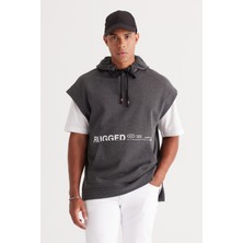 Altınyıldız Classics Erkek Antrasit-melanj Oversize Bol Kesim 3 Iplik Kapüşonlu Baskılı Sweatshirt