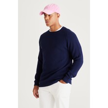 Altınyıldız Classics Erkek Lacivert Standart Fit Normal Kesim Bisiklet Yaka Desenli Triko Kazak