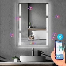 Buğusan 80X100 cm Bluetoothlu Buğu Çözücülü Dokunmatik Işıklı Kumlamalı Banyo Aynası