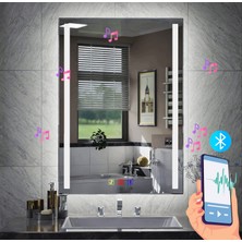 Buğusan 80X120 cm Bluetoothlu Buğu Çözücülü Dokunmatik Işıklı Kumlamalı Banyo Aynası