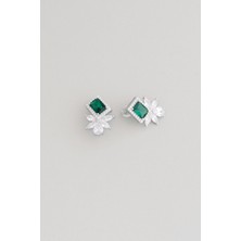 So CHIC Zümrüt Tanrıçası 18 Ayar Beyaz Altın Kaplama Gümüş Baget Küpe