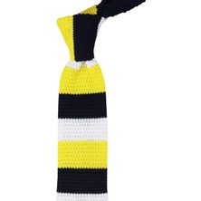 Kravatkolik Sarı - Lacivert Çizgili Örgü Kravat ÖR8283