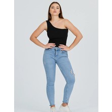 Uğur Böceği Ticaret Siyah Tek Omuz Çıtçıtlı Bodysuit