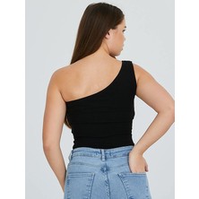 Uğur Böceği Ticaret Siyah Tek Omuz Çıtçıtlı Bodysuit