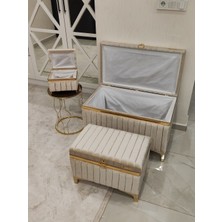 Heskar Home 3 Parça Sütlü Kahverengi Renk Altın Şeritli Modern Gelin Çeyiz Sandığı