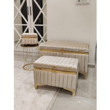 Heskar Home 3 Parça Sütlü Kahverengi Renk Altın Şeritli Modern Gelin Çeyiz Sandığı