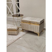 Heskar Home Sütlü Kahve Renk Altın Şeritli Modern 2 Li Gelin Çeyiz Sandığı