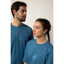 Planet X Wear Relaxed Fit Nakışlı Pamuk Mavi Tişört