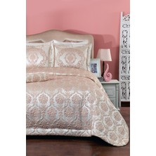 Evlen Home Collection Hilal Dz Jakarlı Yatak Örtüsü 4 Parça Pink/gold