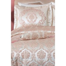 Evlen Home Collection Hilal Dz Jakarlı Yatak Örtüsü 4 Parça Pink/gold