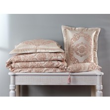 Evlen Home Collection Hilal Dz Jakarlı Yatak Örtüsü 4 Parça Pink/gold