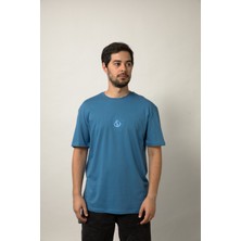 Planet X Wear Relaxed Fit Nakışlı Pamuk Mavi Tişört