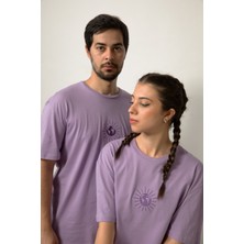 Planet X Wear Relaxed Fit Nakışlı Pamuk Lila Tişört