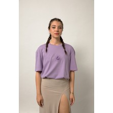 Planet X Wear Relaxed Fit Nakışlı Pamuk Lila Tişört