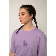Planet X Wear Relaxed Fit Nakışlı Pamuk Lila Tişört