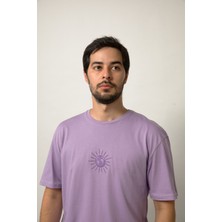 Planet X Wear Relaxed Fit Nakışlı Pamuk Lila Tişört