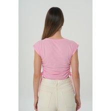 Cross Jeans Pembe Yanı Büzgülü T-Shirt 56108-013