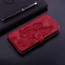 Bestone Kılıf Xiaomi Poco X3 Nfc Retro Çevirme Cüzdan Kabartma Kelebek Kapak - Kırmızı (Yurt Dışından)