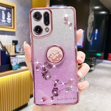 Xshop Oppo Find X5 Gradyan Parıltılı Telefon Kapağı, Damla Geçirmez Yumuşak Tpu Telefon Kasası ile Çiçek Deseni Rhinestone Dekor Yüzüğü Kickstand (Yurt Dışından)