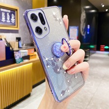 Xshop Oppo Find X5 Gradyan Parıltılı Telefon Kapağı, Damla Geçirmez Yumuşak Tpu Telefon Kasası ile Çiçek Deseni Rhinestone Dekor Yüzüğü Kickstand (Yurt Dışından)