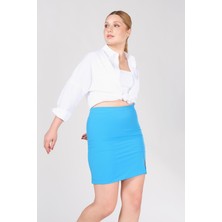 Giyim Dünyası Kadın Astarlı Yan Yırtmaçlı Etek Mavi