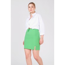 Giyim Dünyası Kadın Astarlı Yan Yırtmaçlı Etek Yeşil