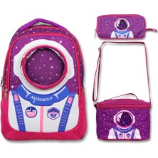 Famebag Famebag-Ümit Çanta Lisanslı Kız Astronot Okul Sırt Çantası -Beslenme ve Kalemlik Çantası Seti