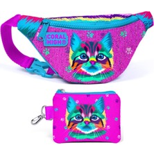 Coral High Mor Pembe Kedi Bel Çantası ve Bozuk Para Çantası Seti - Kız Çocuk