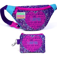 Coral High Mor Mavi Kalp Bel Çantası ve Bozuk Para Çantası Seti - Kız Çocuk