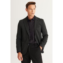 ALTINYILDIZ CLASSICS Erkek Siyah-antrasit Slim Fit Dar Kesim Kırlangıç Yaka Desenli Blazer Ceket