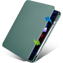 Case 4U Apple iPad Air 10.9 2020 (4.nesil) Tablet Kılıf Termik Kalem Bölmeli Dönebilen Standlı Pu Deri Arkası Yumuşak Silikon 360 Tam Koruma Koyu Yeşil