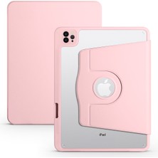 Case 4U Apple iPad 10.2 (8.nesil) Tablet Kılıf Termik Kalem Bölmeli Dönebilen Standlı Pu Deri Arkası Yumuşak Silikon 360 Tam Koruma Pembe