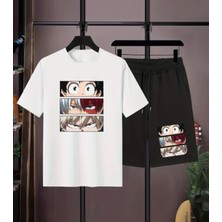 Kids Face Özel Tasarım Japon Anime Baskılı %100 Pamuk Ter Tutmayan Erkek Çocuk T-Shırt Şort Takımı