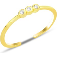 Söğütlü Silver Gümüş Altın Yaldızlı Zirkon Taşlı Alttan Ayarlanabilir Tria Yüzük SGTL12235GOLD