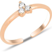 Söğütlü Silver Gümüş Rose Zirkon Taşlı Alttan Ayarlanabilir Tria Yüzük SGTL12247ROSE
