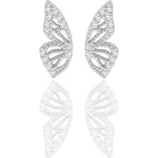 Söğütlü Silver Gümüş Rodyumlu Zirkon Taşlı Özel Tasarım Kelebek Küpe SGTL12261RODAJ