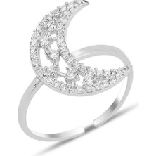 Söğütlü Silver Gümüş Rodaj Zirkon Taşlı Alttan Ayarlanabilir Hilal Yüzük SGTL12242RODAJ