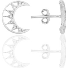Söğütlü Silver Gümüş Rodyumlu Zirkon Taşlı Hilal Küpe SGTL12263RODAJ