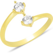 Söğütlü Silver Gümüş Altın Yaldızlı Zirkon Taşlı Üstten Ayarlanabilir Nova Yüzük SGTL12239GOLD