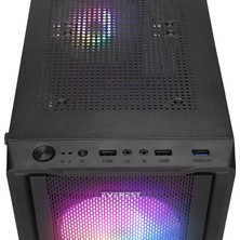 Everest Mıdıon Mesh Peak 350W 4*120MM Rainbow Fanlı Temperli Camlı Mid-T Gaming Oyuncu Kasası