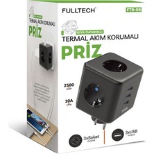 Fultech 3 Priz 3xusb 10A 2500W Termal Akım Korumalı Priz TGFTR09