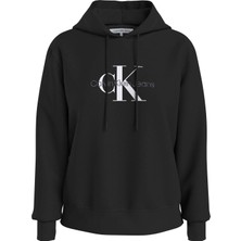 Calvin Klein Jeans Kapüşon Yaka Baskılı Siyah Kadın Sweatshırt J20J221335