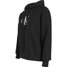 Calvin Klein Jeans Kapüşon Yaka Baskılı Siyah Kadın Sweatshırt J20J221335